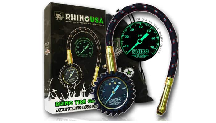 Rhino USA Heavy Duty Easy Read Glow Tire Pressure Gauge